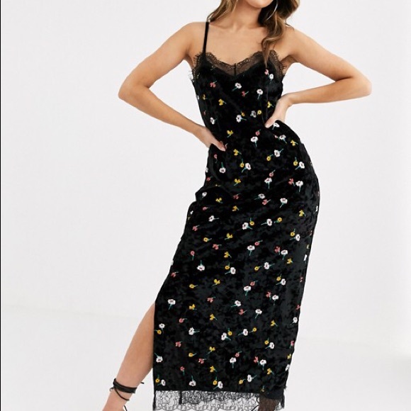 ASOS Dresses & Skirts - ASOS DESIGN embroidered velvet midi slip dress NWT